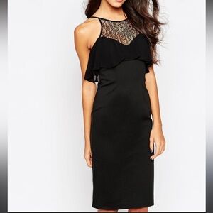 BCBGeneration Lace Yoke Ruffle Cocktail Dress | Black
